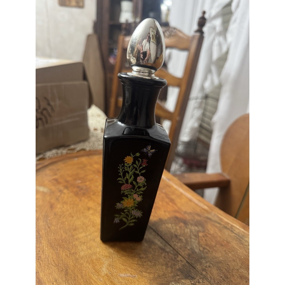 VTG Avon Floral Decanter Topaze 1970s Collectible Black Glass Display Bottle